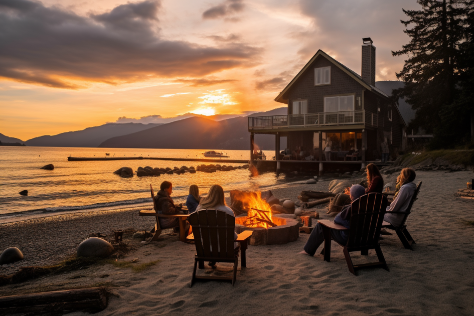 fam at the beach having a campfire